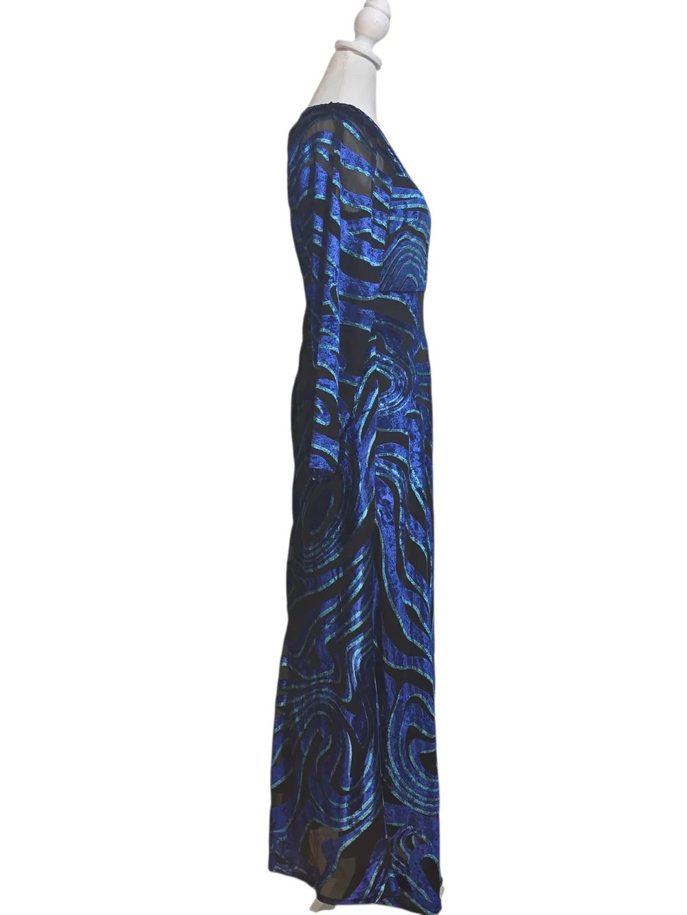 NWT Karen Millen Petite Blue Velvet Burnout Maxi Dress UK 10 US 6 Formal - Picture 5 of 14
